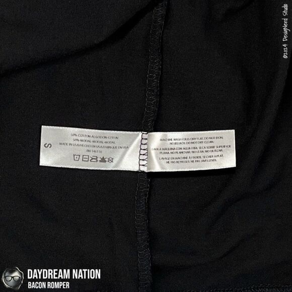 DAYDREAM NATION BACON ROMPER UNION SUIT IN BLACK COTTON/MODAL UNISEX SIZE SMALL - Picture 14 of 16